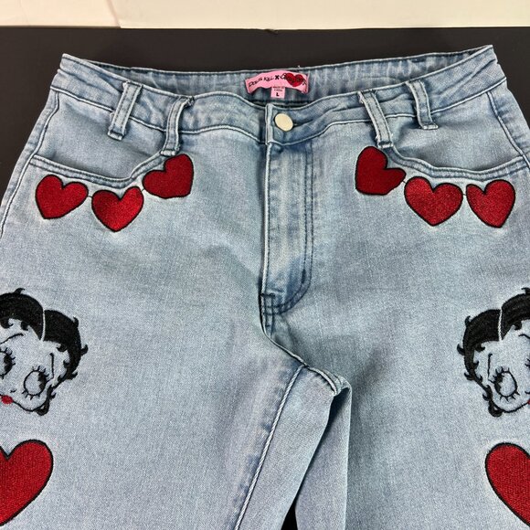 Dolls Kill X Betty Boop Jeans Women 31x32* Flare Mid Rise Light Blue Denim Tag L - Picture 2 of 16
